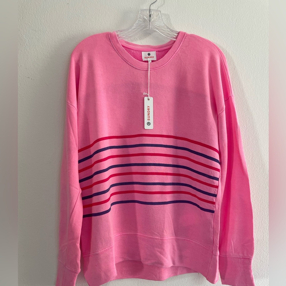 Sundry Pink Crew Neck Sweatshirt with Stripes